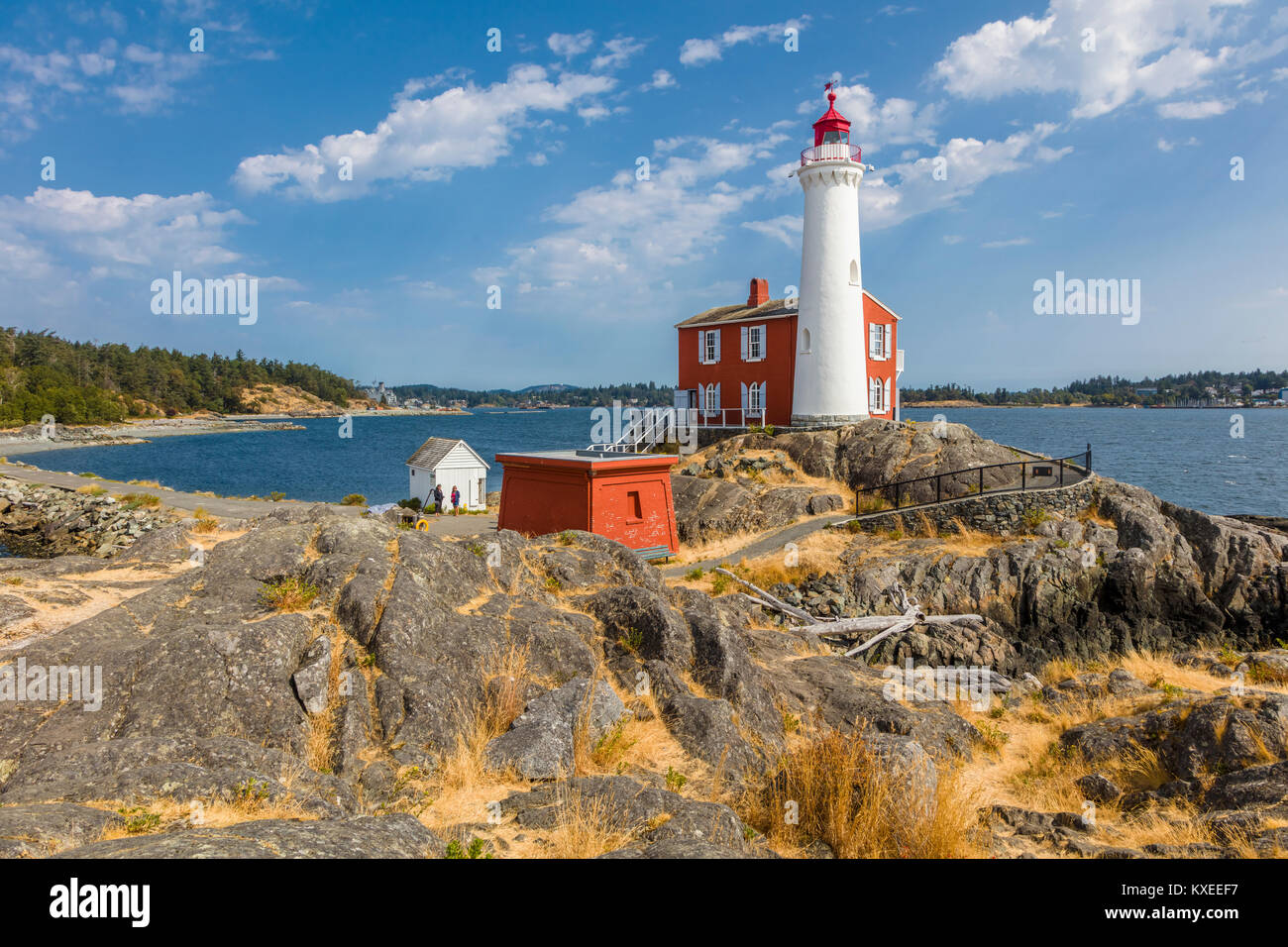 Fisgard Leuchtturm National Historic Site, auf Fisgard Insel an der Mündung des Hafen in Colwood Esquimalt, British Columbia, Kanada. Stockfoto