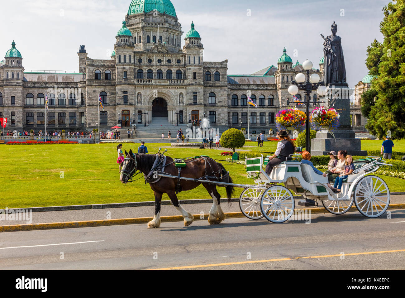 Pferdekutsche in Victoria, der auch als Garden City auf Vancouver Island in British Columbia, Kanada bekannt Stockfoto