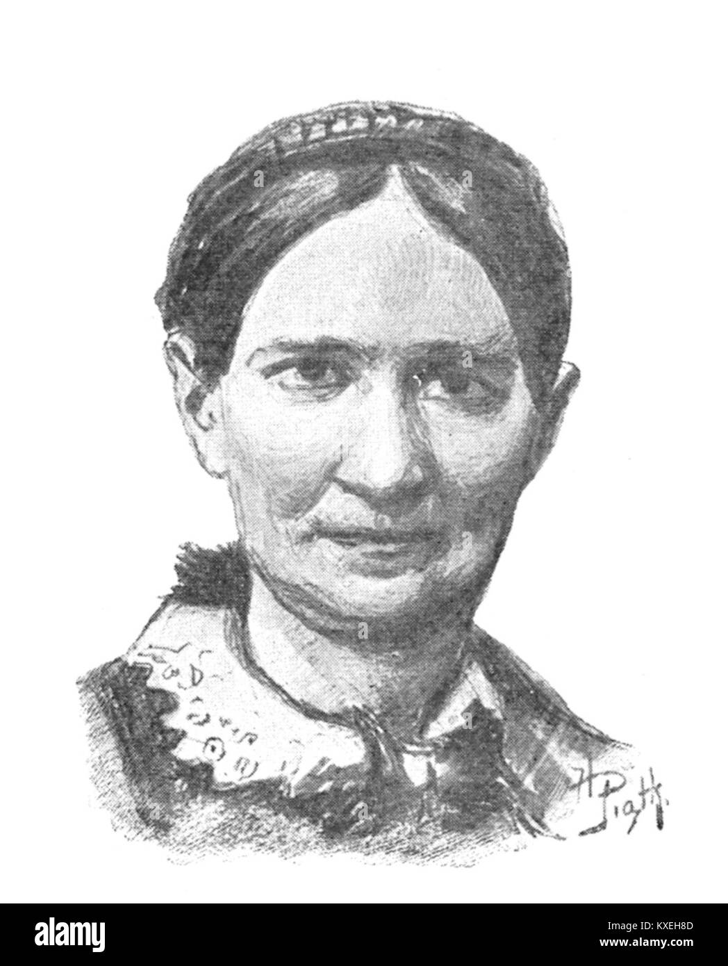 Porträt von Narcyza Żmichowska auf Seite 155 des Albums pisarzy polskich (1898), das eine Darstellung des polnischen Schriftstellers und Feministin im Stil des 19. Jahrhunderts zeigt. Stockfoto