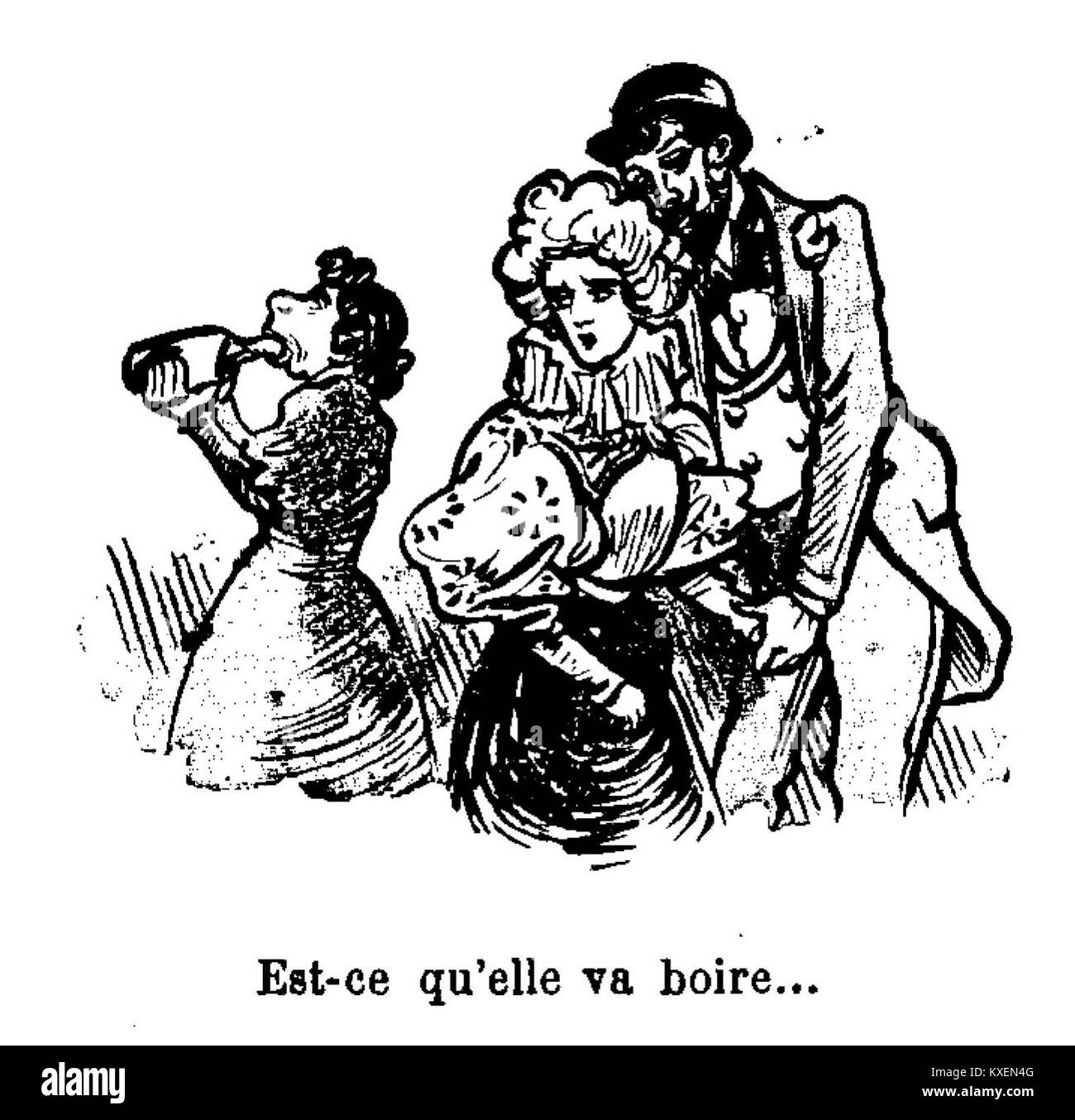 Ein Bild mit dem Titel L’Arroseur von Alphonse Allais, Teil einer satirischen oder humorvollen Bildserie, das Allais’ unverwechselbaren komödiantischen und absurdistischen künstlerischen Stil aus Frankreich des späten 19. Jahrhunderts widerspiegelt. Stockfoto