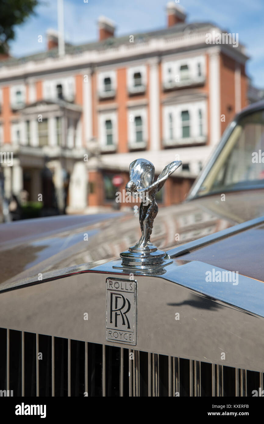 Der Geist der Ekstase [silberne Lady], das auf der Vorderseite eines Rolls Royce Motor Car. Stockfoto