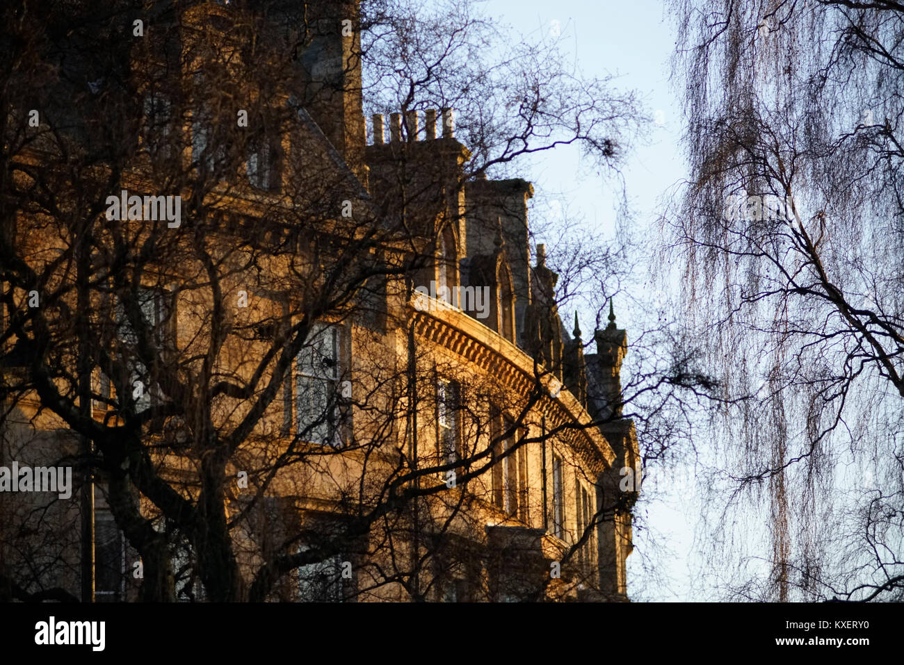 Warme winter Licht auf Stadthaus in Park Circus, Glasgow, UK. Stockfoto