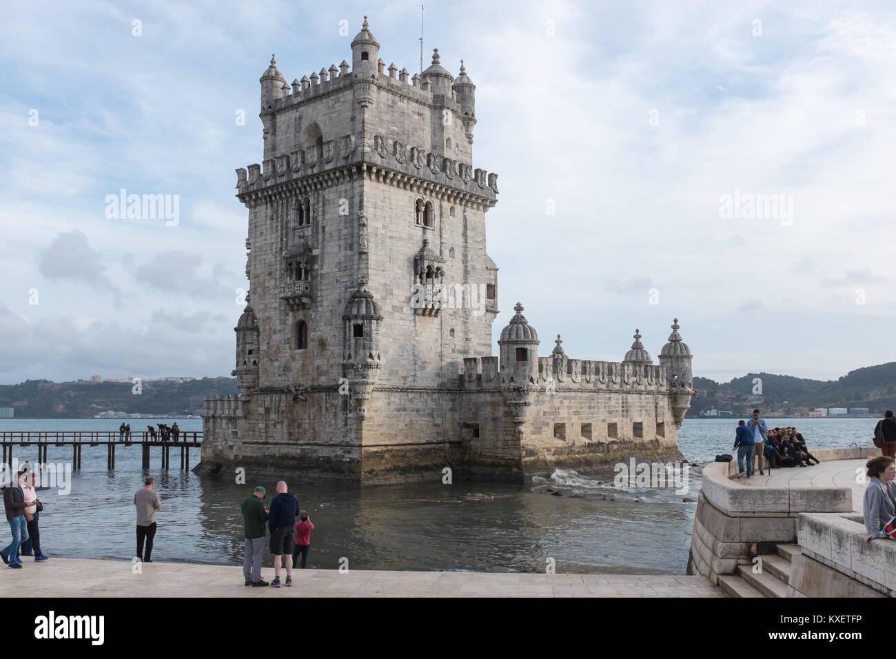 Belem Turm, einem mittelalterlichen Wehrturm auf den Tejo in Lissabon, Portugal Stockfoto