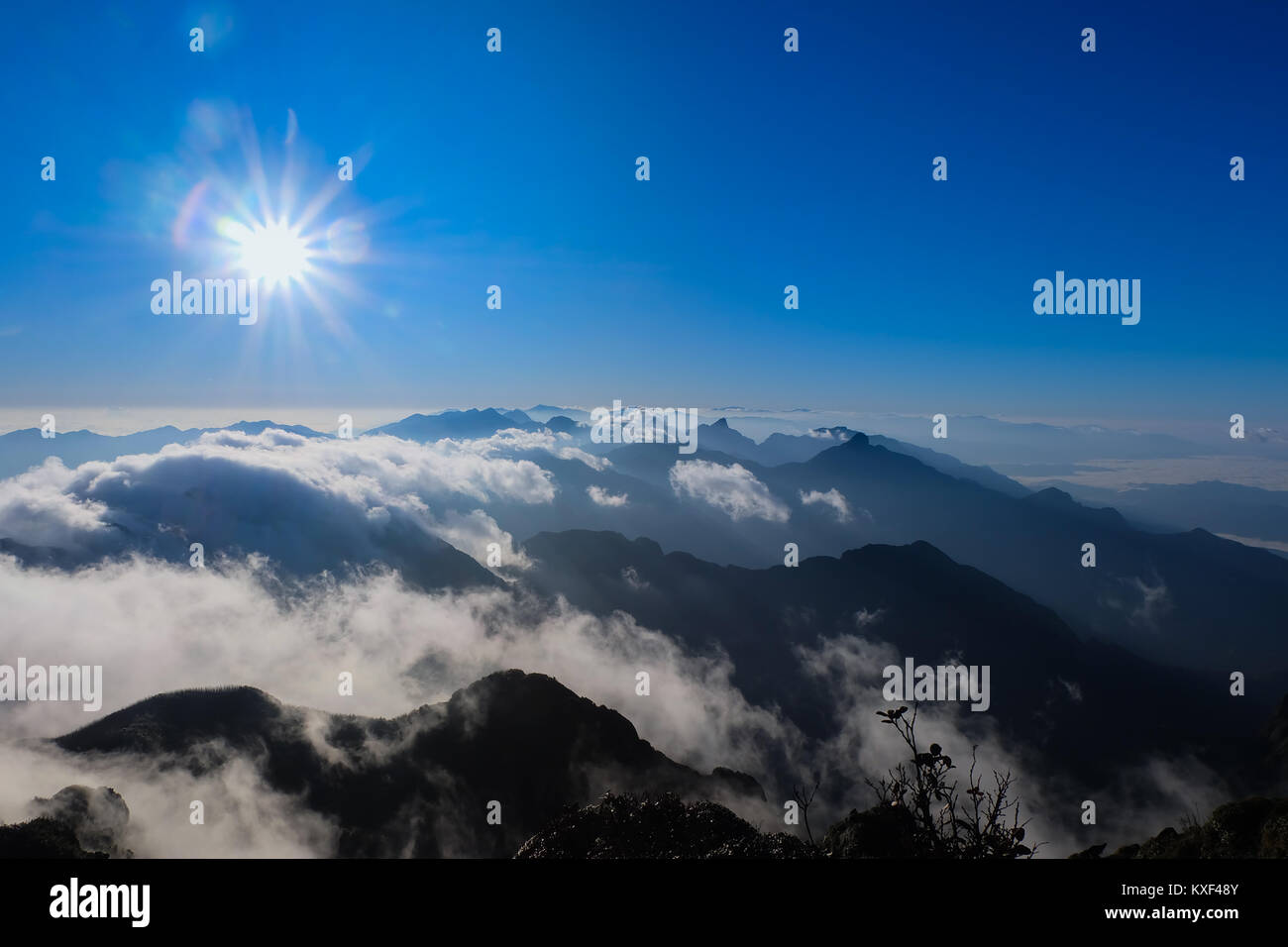 Der Gipfel schöne Landschaft von fansipan oder Phan Xi Pang Berg der höchste Berg in Indochina in Sapa Vietnam Stockfoto