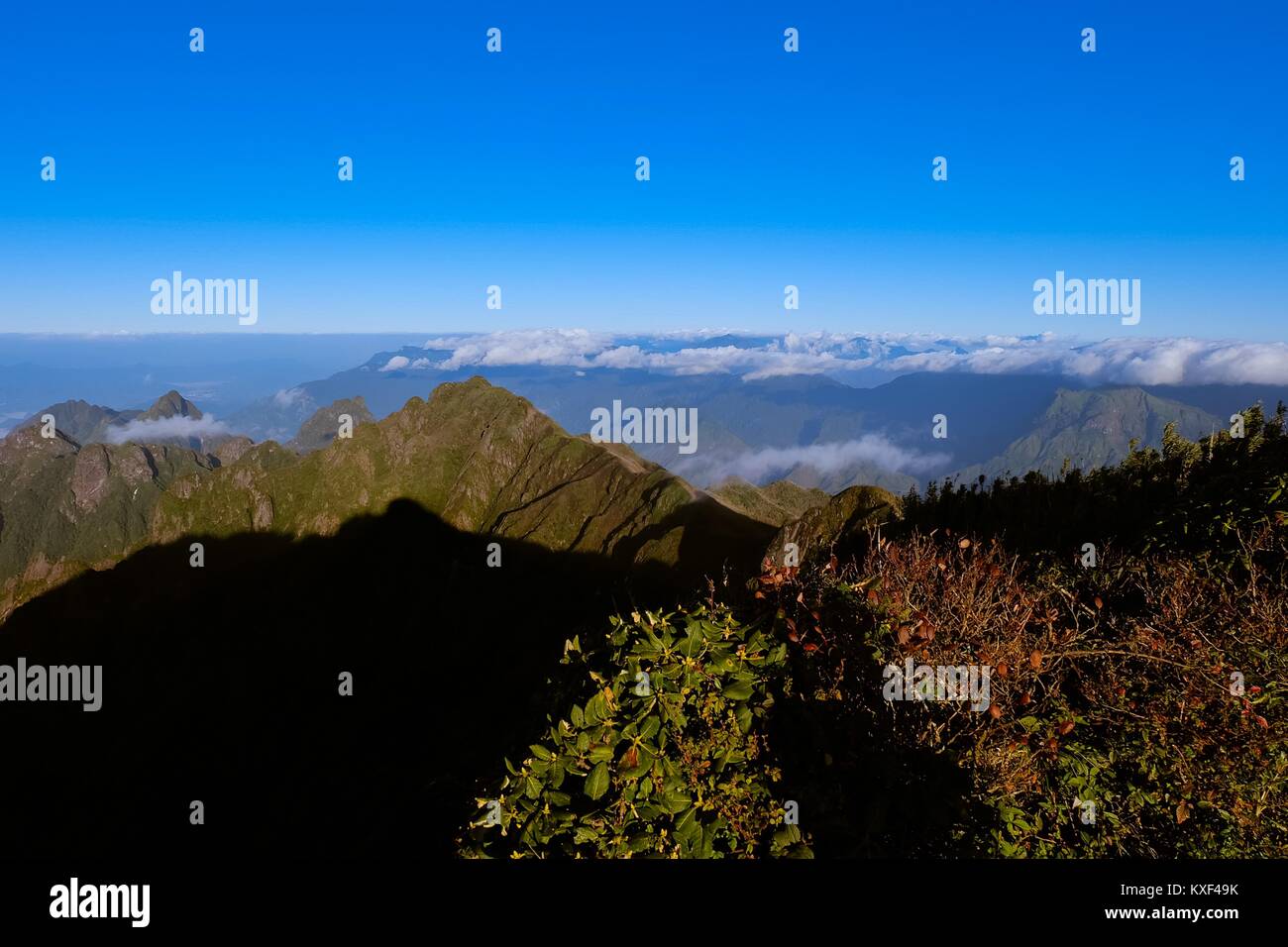 Der Gipfel schöne Landschaft von fansipan oder Phan Xi Pang Berg der höchste Berg in Indochina in Sapa Vietnam Stockfoto