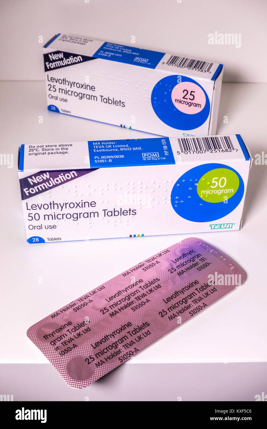 Levothyroxine Medikation (hormonersatztherapie Tabletten) eine Unterfunktion  der Schilddrüse - auch als niedrige Schilddrüse Aktivität oder Hypothyreose  zu behandeln Stockfotografie - Alamy