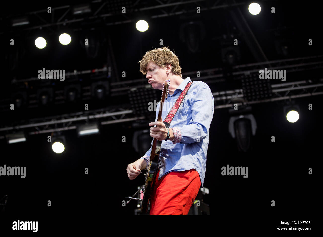 Der amerikanische Sänger, Songwriter und Musiker Thurston Moore ist am besten als Sänger und Gitarrist der Rockband Sonic Youth bekannt. Hier Thurston Moore führt ein Live Konzert mit den Thurston Moore Band auf der spanischen Musik Festival Primavera Sound 2015 in Barcelona. Spanien, 28/05 2015. Stockfoto