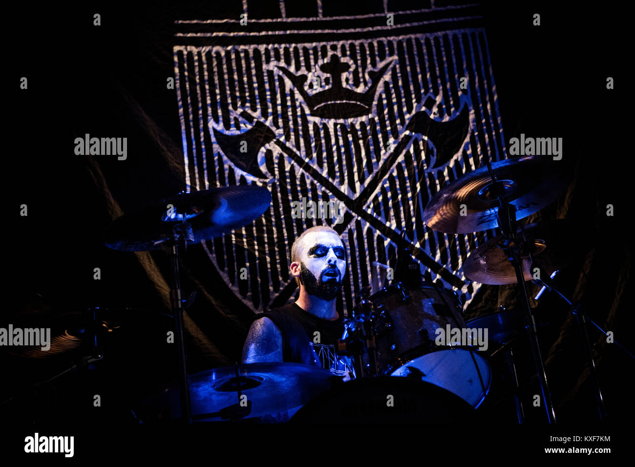 Der norwegischen Black Metal Band Taake führt ein Live Konzert in der skandinavischen Heavy Metal Festival Copenhell in Kopenhagen. Hier ist die Band Drummer Thurzur abgebildet ist live auf der Bühne. Dänemark 12/06 2014. Stockfoto