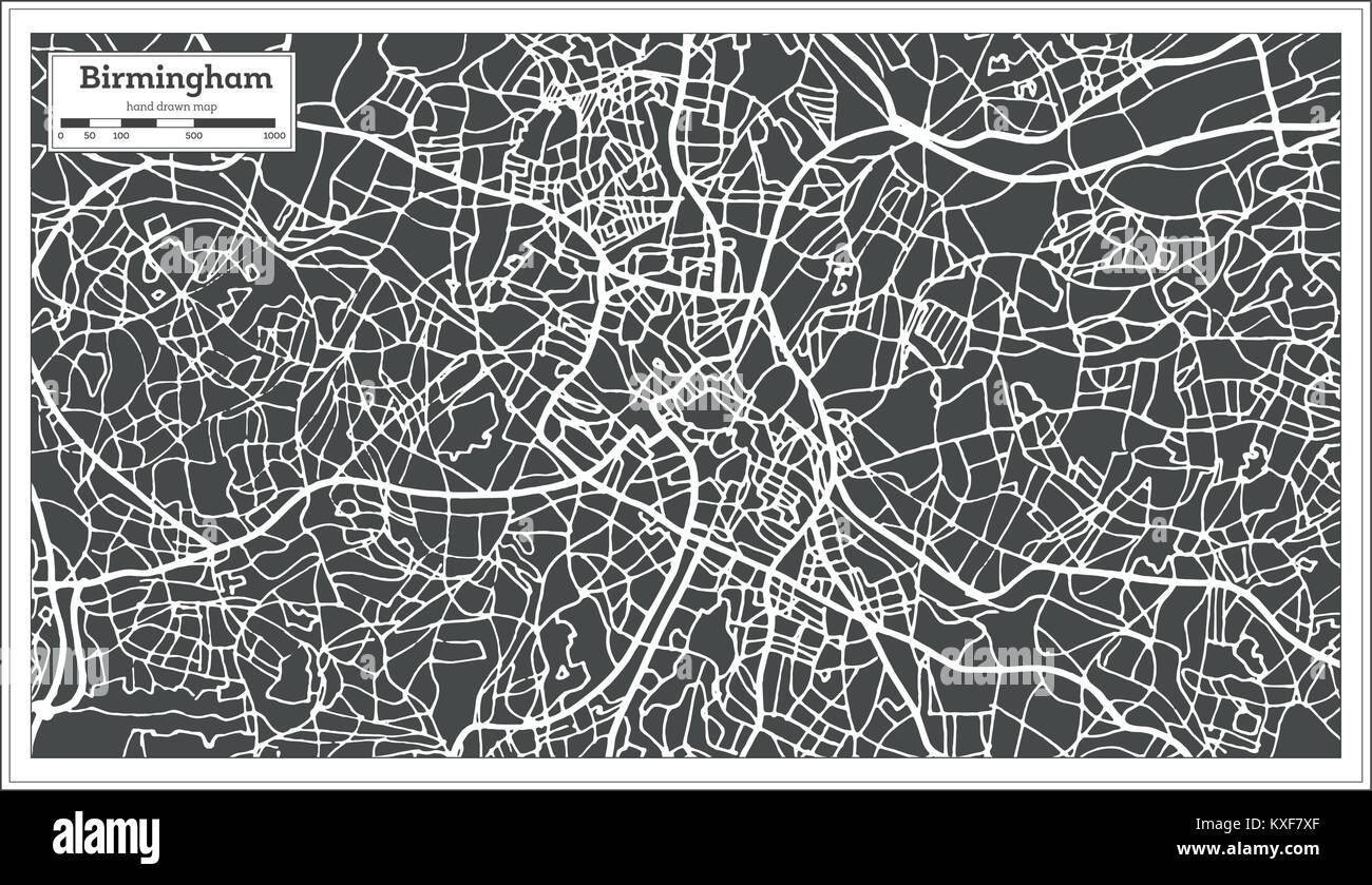 Birmingham UK Stadtplan im Retro-stil. Übersichtskarte. Vector Illustration. Stock Vektor