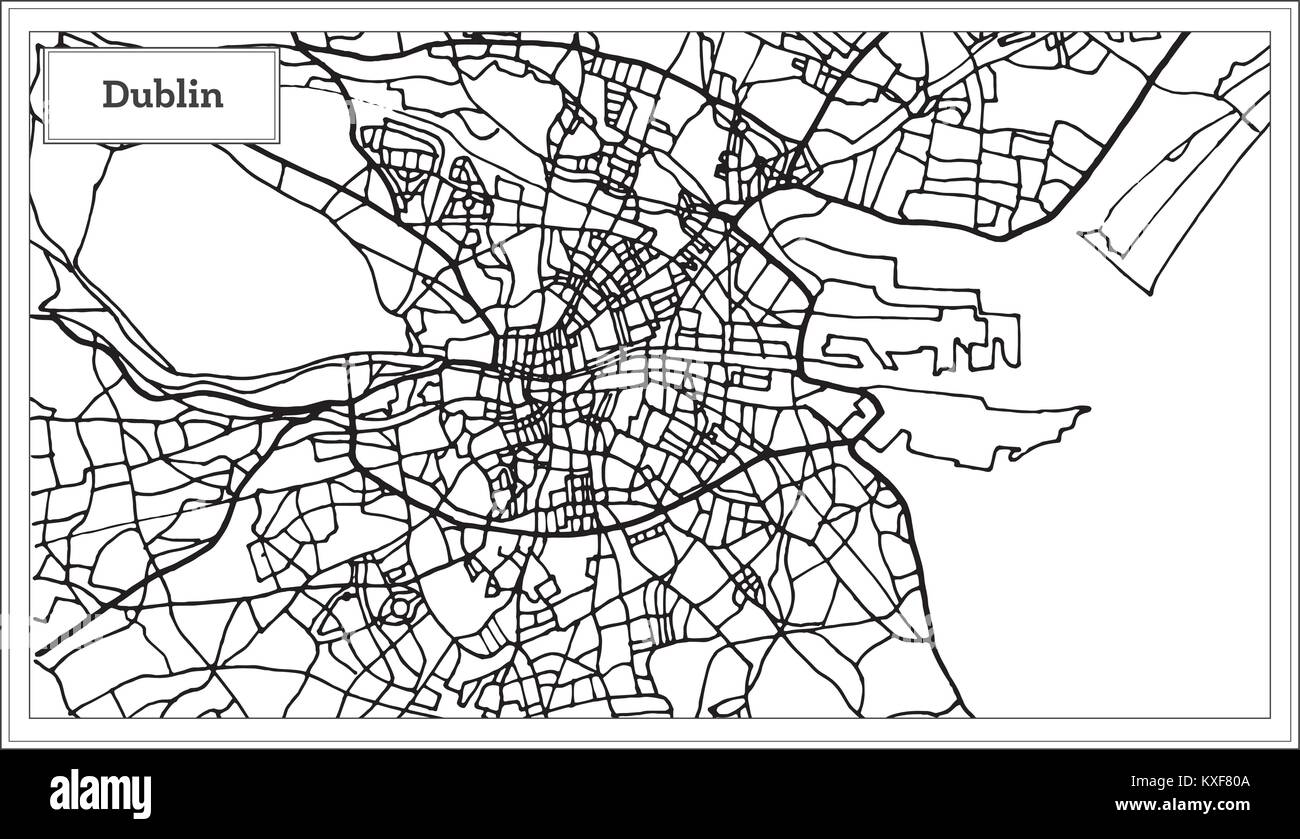 Dublin Irland Stadtplan in Schwarz und Weiß. Vector Illustration. Übersichtskarte. Stock Vektor