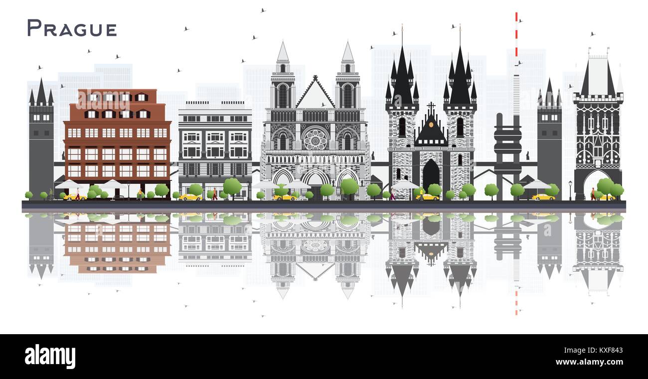 In Prag in der Tschechischen Republik die Skyline der Stadt mit grauen Gebäude isoliert auf weißem Hintergrund. Vector Illustration. Business Travel Stock Vektor
