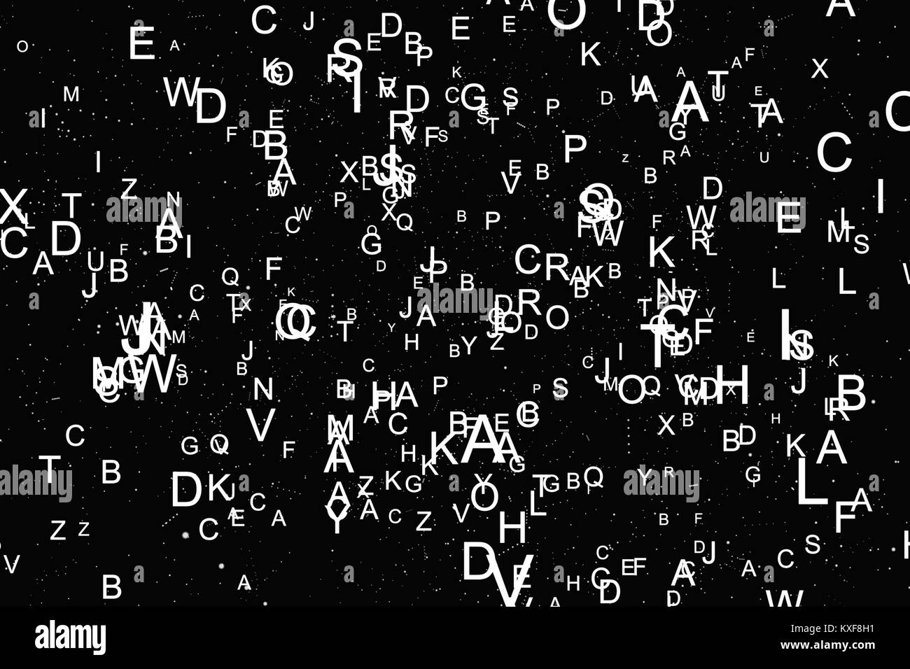 Abstrakte weiße Schrift auf schwarzem Hintergrund Stockfoto