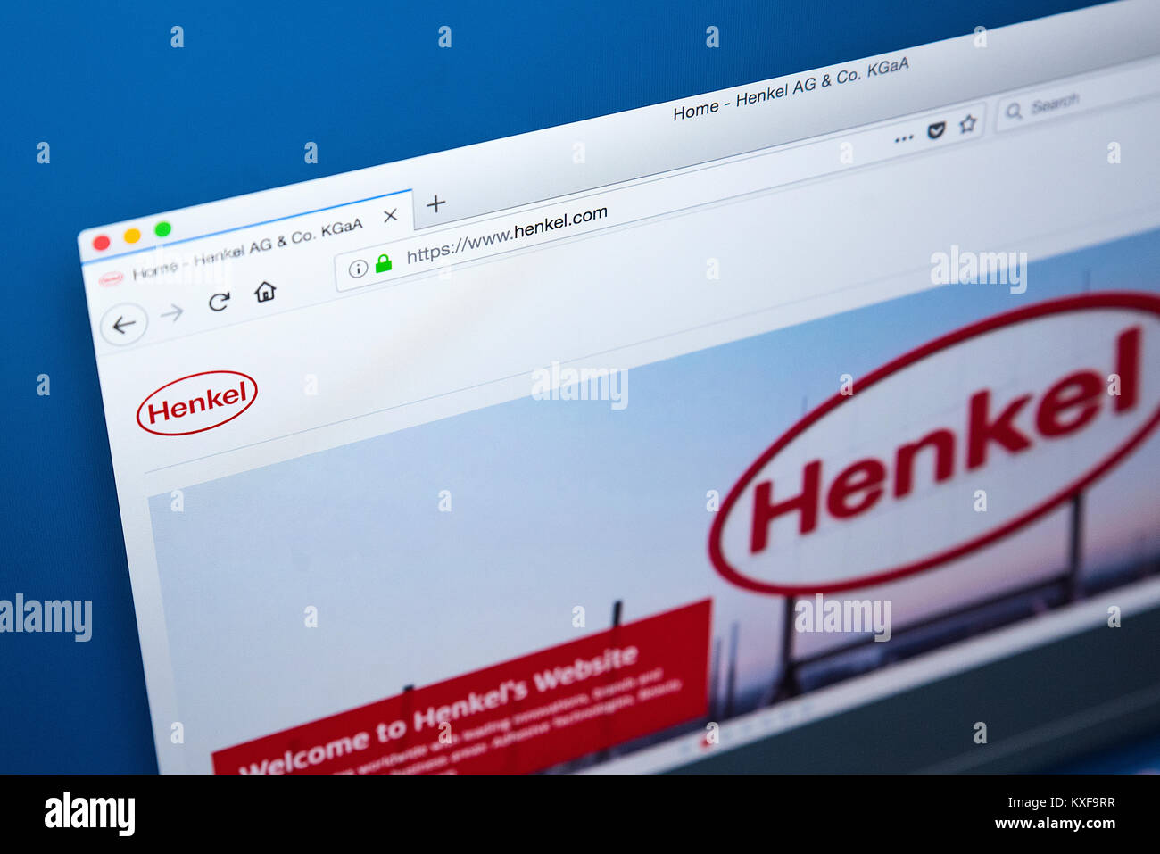 LONDON, Großbritannien - 4. JANUAR 2018: Die Homepage der offiziellen Website für Henkel - der Deutsche Chemie- und Konsumgüterhersteller, am 4. Januar 2018. Stockfoto