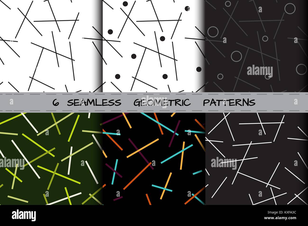 Satz 6 Vektor nahtlose geometrische Muster von Linien Stock Vektor
