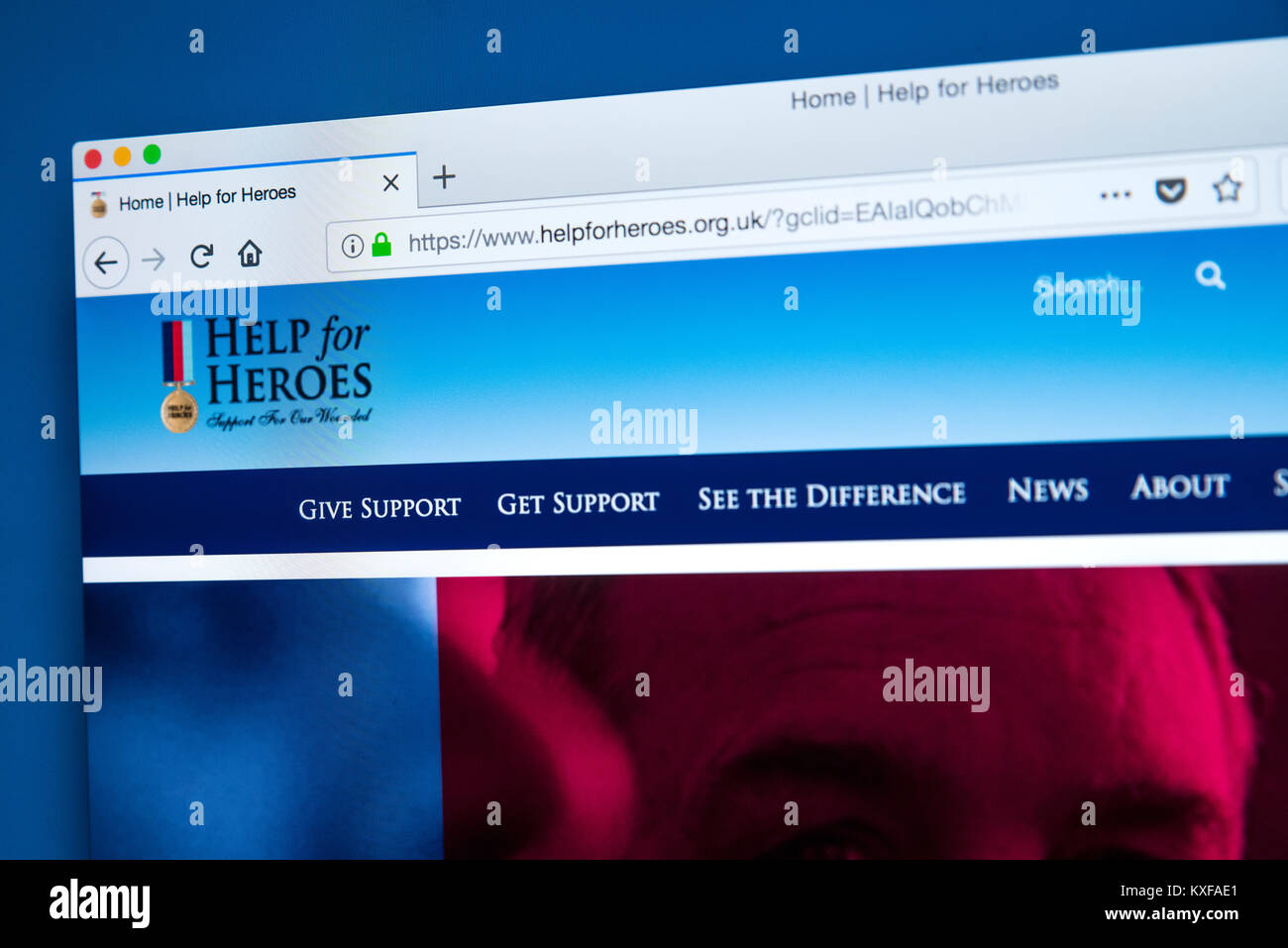 LONDON, Großbritannien - 4. JANUAR 2018: Die Homepage der offiziellen Website um Hilfe für Helden - die Nächstenliebe b gestartet, um bessere Einrichtungen für Stockfoto