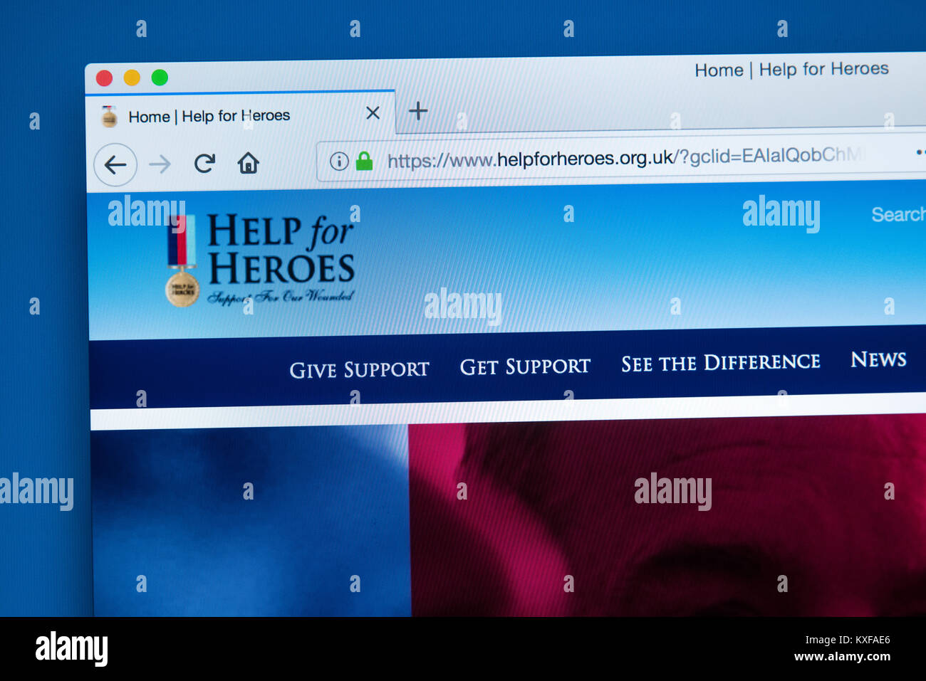 LONDON, Großbritannien - 4. JANUAR 2018: Die Homepage der offiziellen Website um Hilfe für Helden - die Nächstenliebe b gestartet, um bessere Einrichtungen für Stockfoto