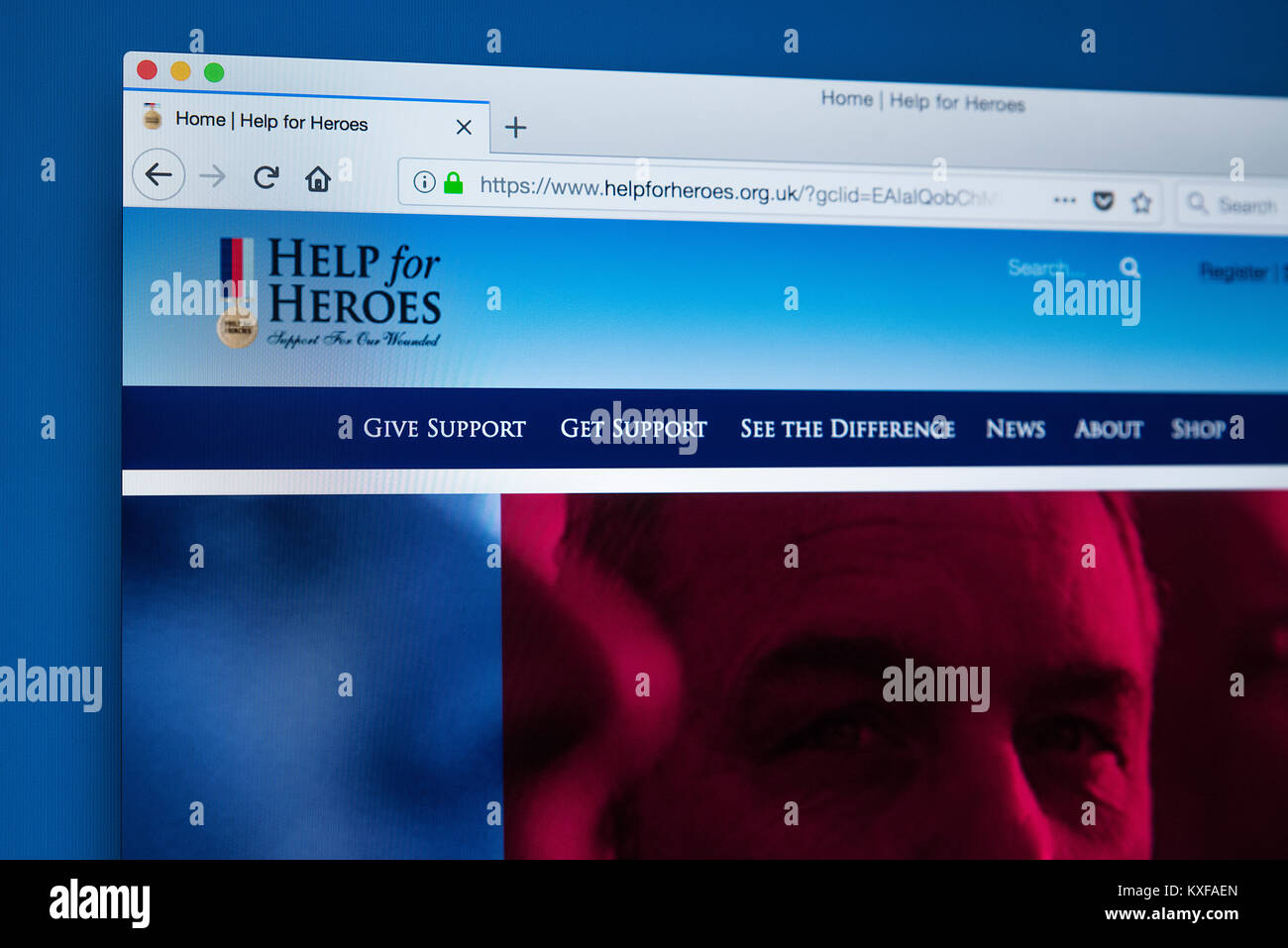 LONDON, Großbritannien - 4. JANUAR 2018: Die Homepage der offiziellen Website um Hilfe für Helden - die Nächstenliebe b gestartet, um bessere Einrichtungen für Stockfoto