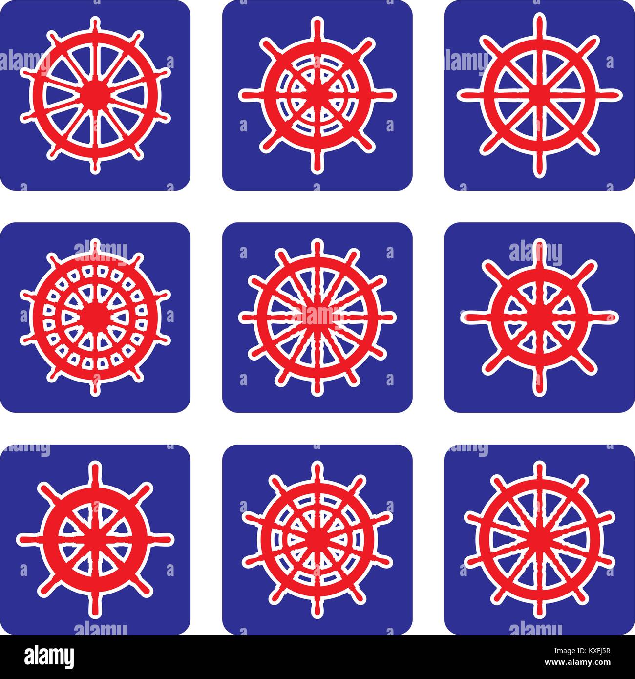 Schiff rad Vektor Symbol auf blauem Hintergrund einstellen Stock Vektor