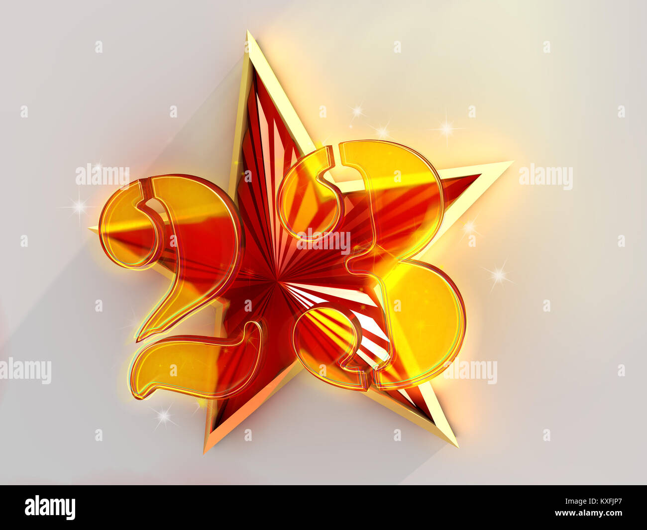 Rot und Gold Star mit der Nummer 23 auf weißem Hintergrund. Stockfoto