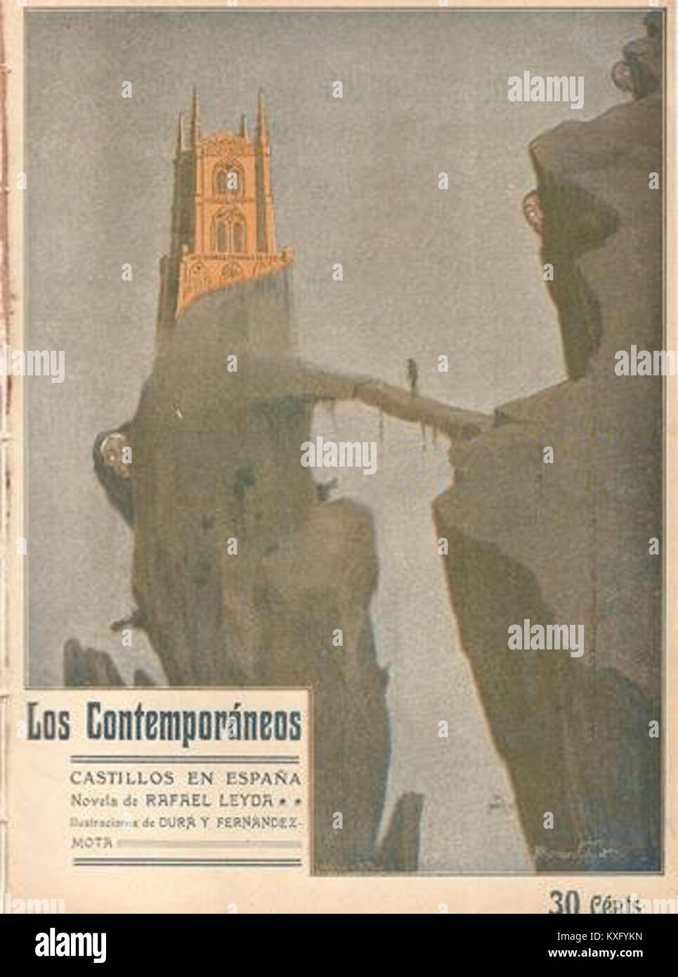 Veröffentlichung vom 21. Januar 1910 in Los Contemporáneos, mit „Castillos en España“ von Rafael Leyda und Romero Calvet, in dem es um spanische Burgen und das spanische Erbe geht. Stockfoto