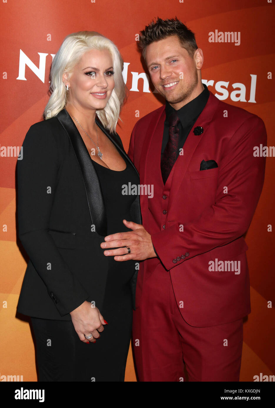 PASADENA, Ca - 09 Januar: Maryse Ouellet, Michael Mizanin, die Miz am 2018 NBCUniversal Winter Presse Rundgang im Langham Huntington, Pasadena am 9. Januar 2018 in Pasadena, Kalifornien. Quelle: David Edwards/MediaPunch Stockfoto