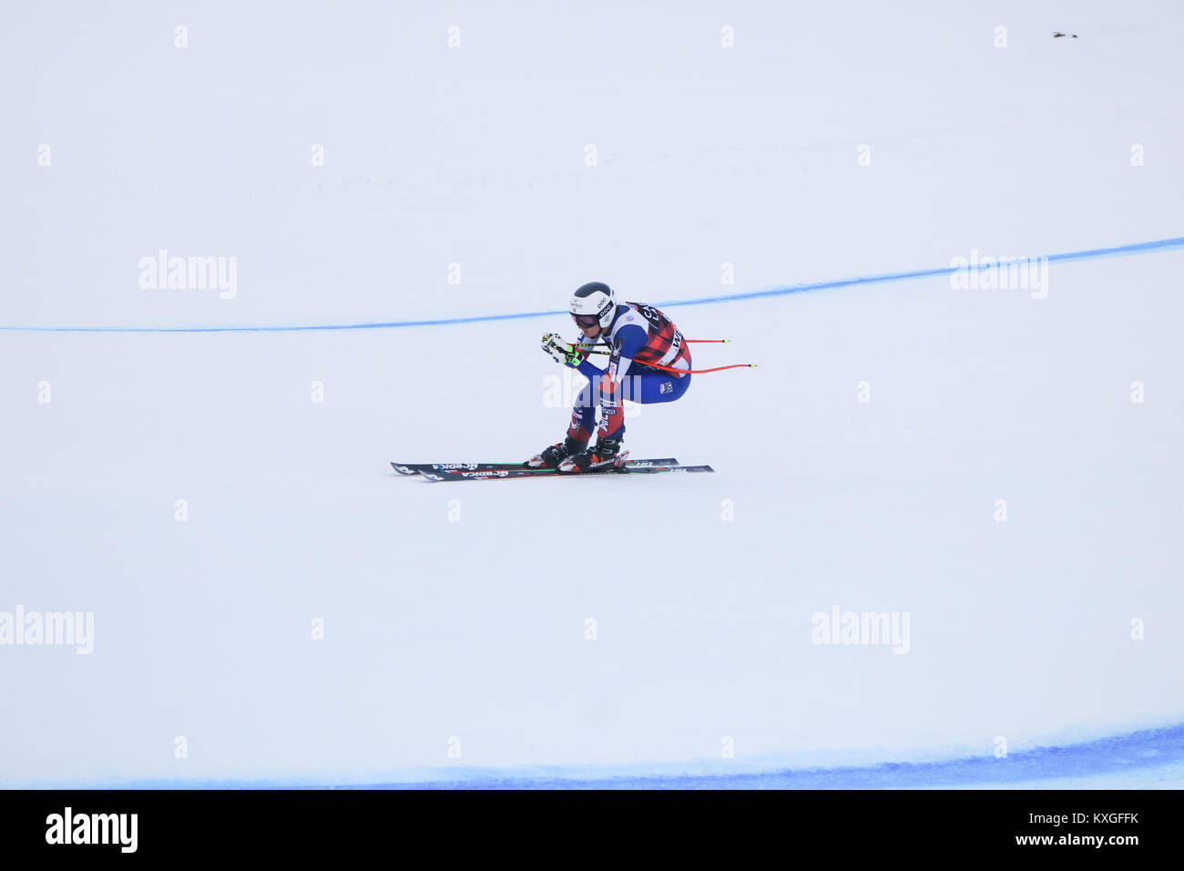 Lauberhorn Wengen, Schweiz. 10 Jan, 2018. Die Wettbewerber der Bahn auf den Ski Kurs vor FIS Alpine Ski World Cup Lauberhorn, die am 12. Januar beginnt. Die Piste ist die längste Rennen im Ski-Weltcup und der Slalom ist einer der anspruchsvollsten Kurse in der Welt der Credit: Amer ghazzal/Alamy leben Nachrichten Stockfoto