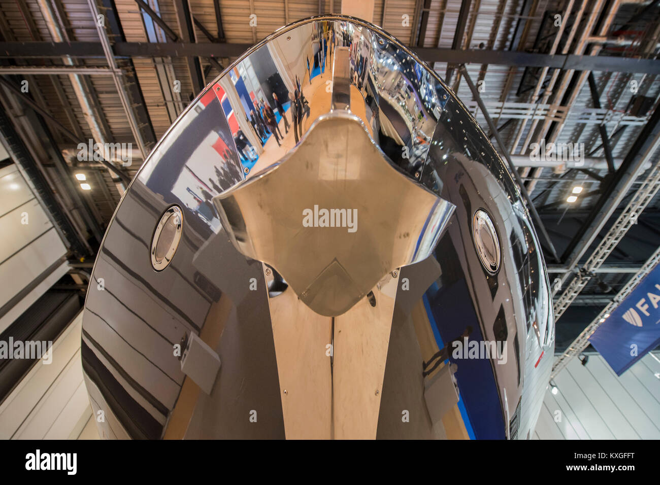 London, Großbritannien. 10 Jan, 2018. Ein £ 880 k Riva Rivamarine motor yacht bewundert - der London Boat Show 2018 Öffnet im Excel Center in den Docklands. Credit: Guy Bell/Alamy leben Nachrichten Stockfoto