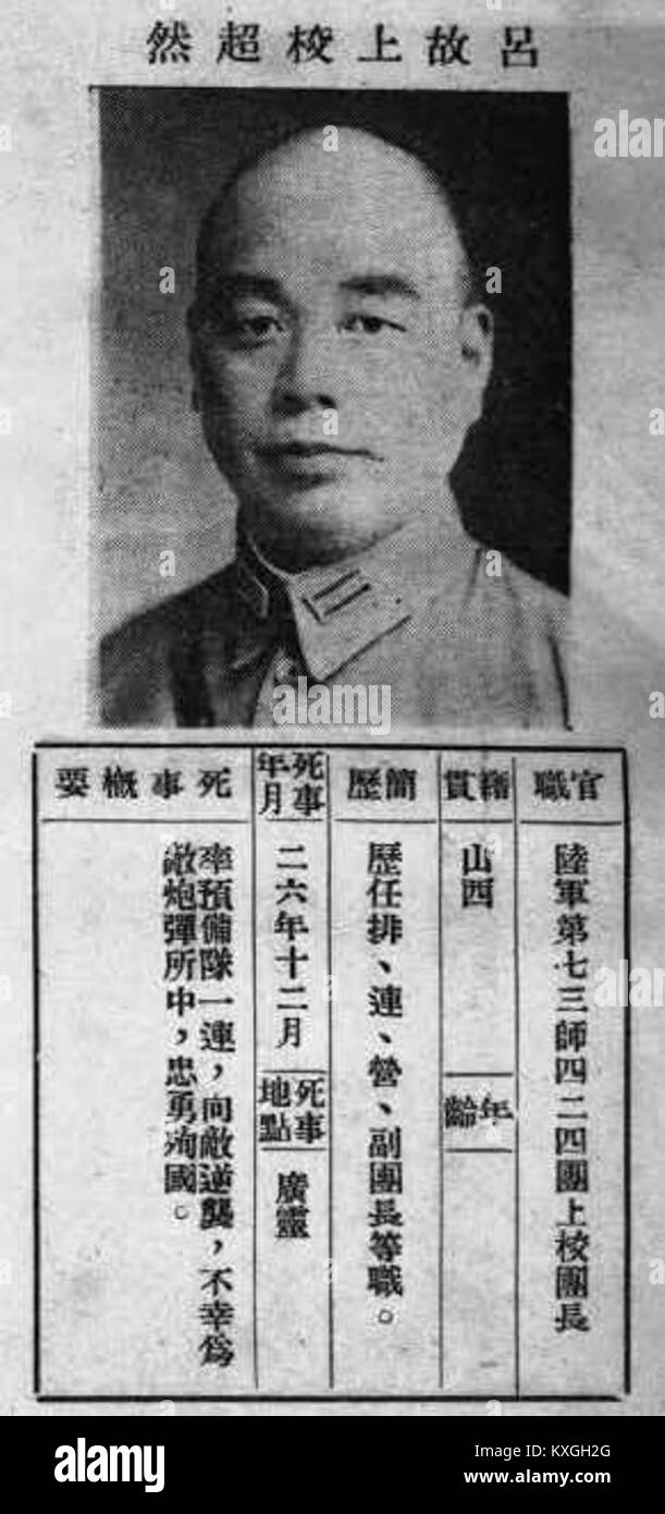 Der Titel „呂超然“ bezieht sich auf Lü Chaoran, einen chinesischen Maler, der für seine Landschaften und Figurenmalereien bekannt ist, die klassische künstlerische Techniken und traditionelle chinesische Ästhetik widerspiegeln. Stockfoto