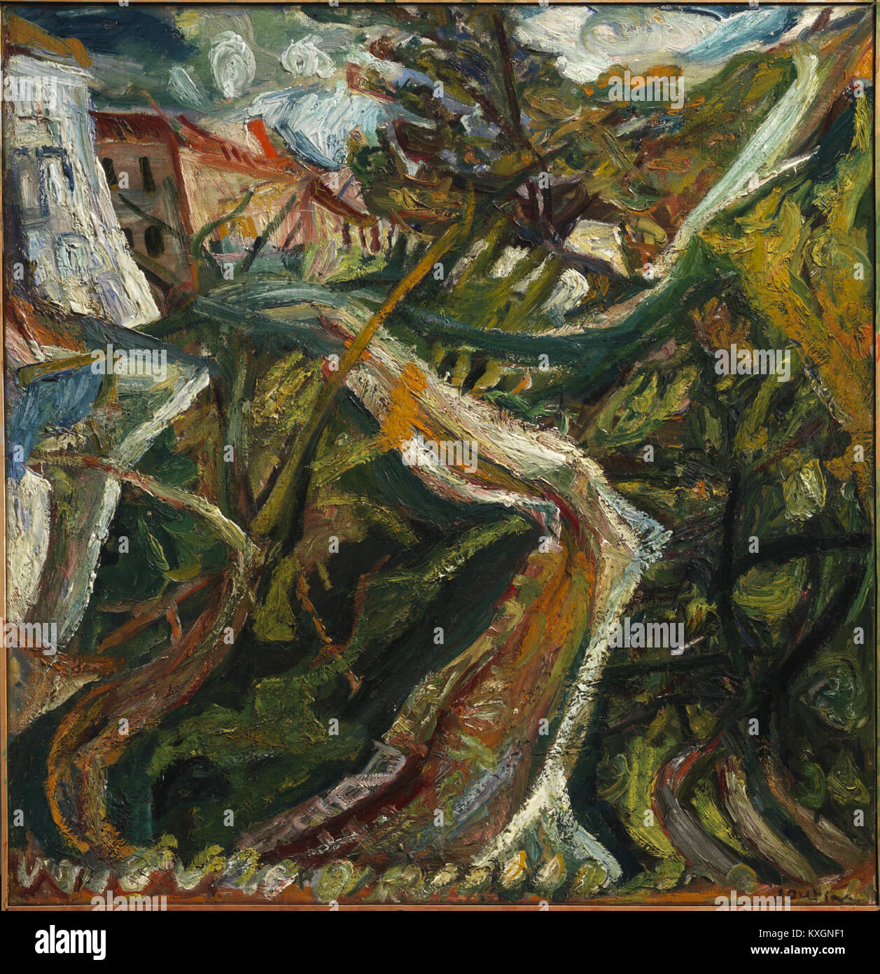 Dieses Gemälde, das 1920 vom französischen Künstler Chaim Soutine geschaffen wurde, zeigt die Chemin de la Fontaine des Tins auf Kreta. Das Stück veranschaulicht Soutines expressionistischen Stil und konzentriert sich auf lebhafte Farben, emotionale Tiefe und dramatische Landschaften. Stockfoto