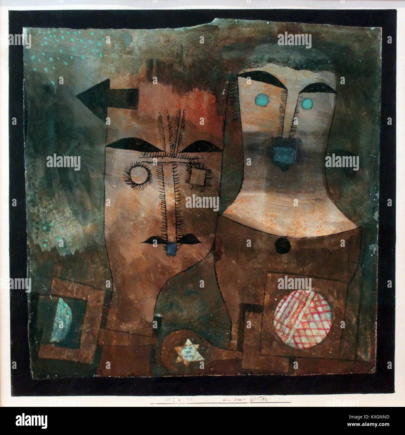 Ein Paar Götter, ein Kunstwerk von Paul Klee aus dem Jahr 1924, stellt seine Auseinandersetzung mit mythologischer und symbolischer Abstraktion innerhalb der Kunst der Moderne dar. Stockfoto