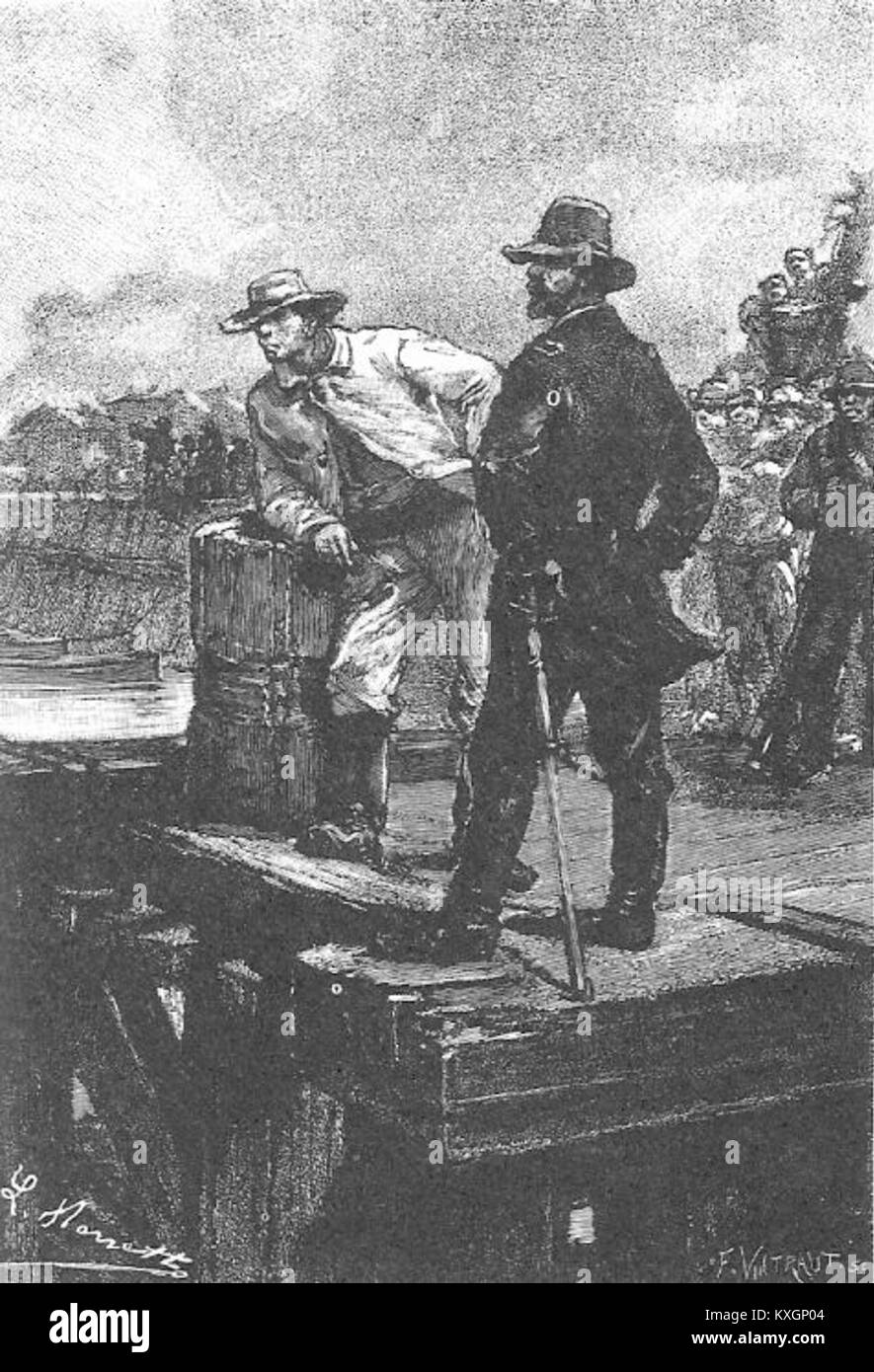 Der Verweis auf „Nord gegen Süd“ von L. Benett deutet auf eine künstlerische Darstellung eines regionalen oder ideologischen Konflikts hin, obwohl der genaue Krieg oder Kontext nicht im Titel allein explizit genannt wird. Stockfoto