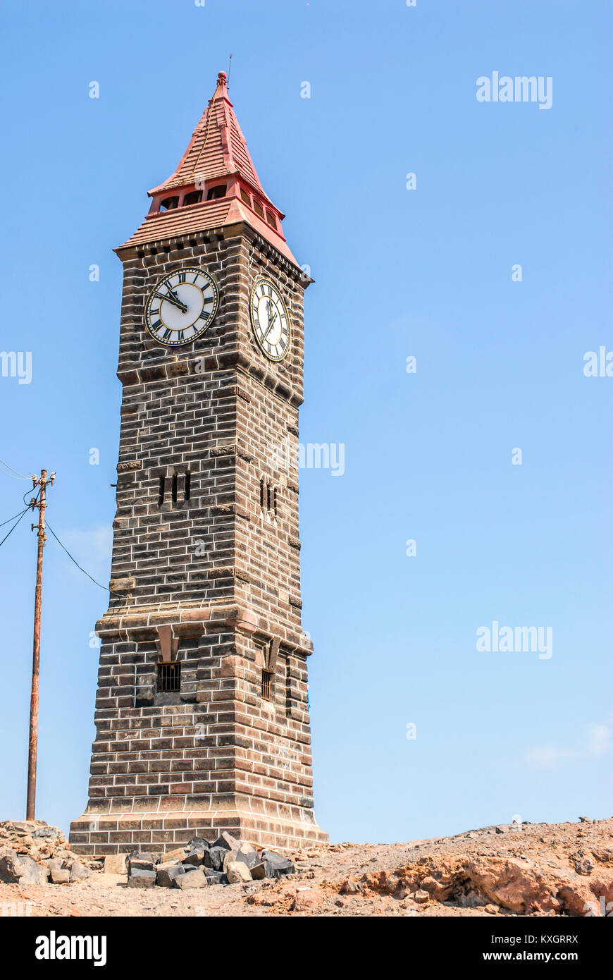 Little Ben, ein Miniatur BigBen Clock Tower mit Blick auf Steamer Point, Aden, Jemen Stockfoto