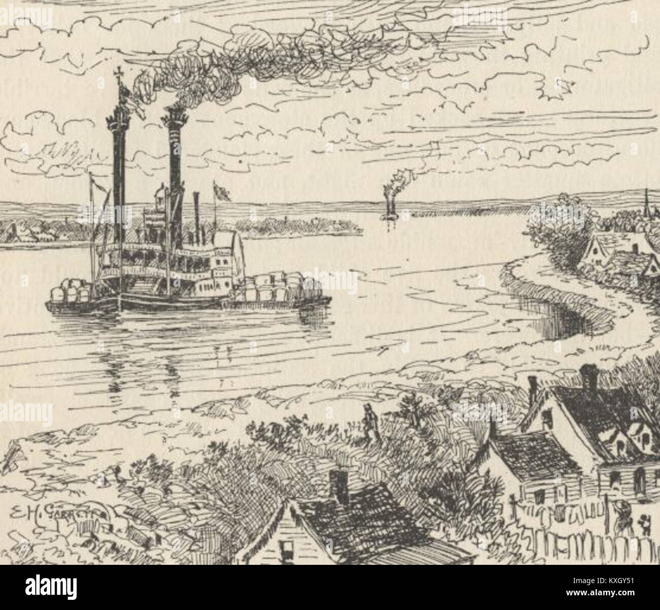 Eine Karte oder Illustration, die die Umgebung von New Orleans darstellt und geografische und städtische Besonderheiten der Gegend in der Nähe der Stadt zeigt. Stockfoto