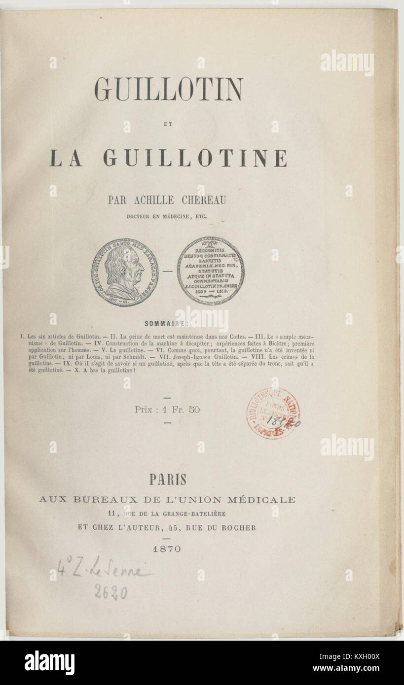 Achille Chéreau, Guillotin et la Guillotine Stockfoto