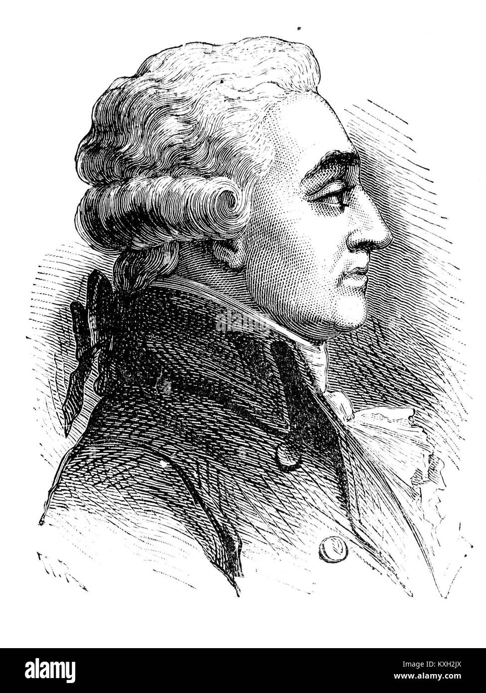 Das Porträt von ADUC 103 Deséze (aktiv um 1748–1829) zeigt das Gesicht und die Kleidung eines französischen Individuums aus dem späten 18. Bis frühen 19. Jahrhundert, dargestellt nach den künstlerischen Konventionen und der Porträttechnik dieser Zeit. Stockfoto