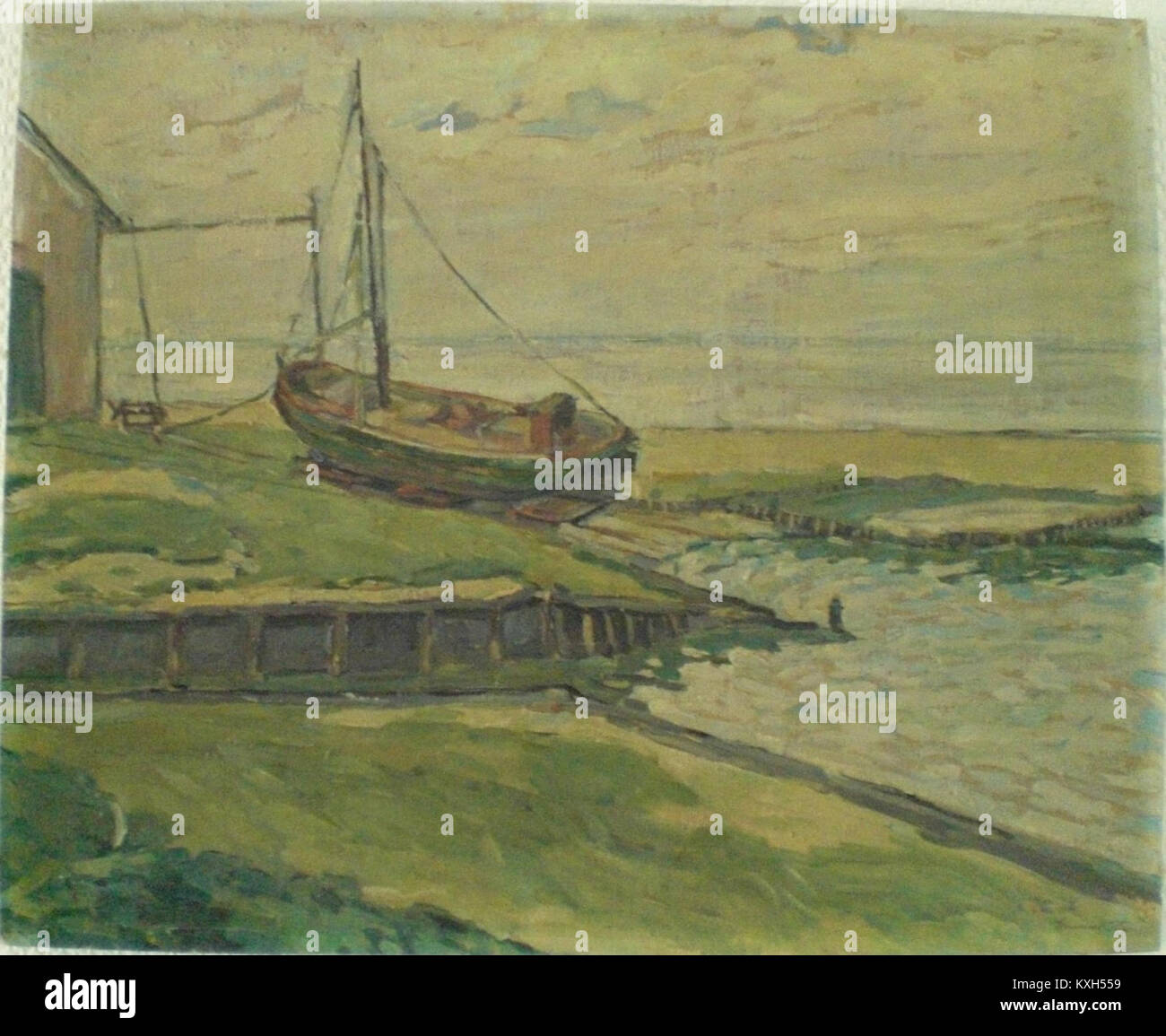 Bild oder Aufzeichnung eines mit A. Kück verbundenen Boots, das eine Konstruktion oder ein Eigentum eines Schiffes im Zusammenhang mit regionaler maritimer Tätigkeit darstellt. Stockfoto