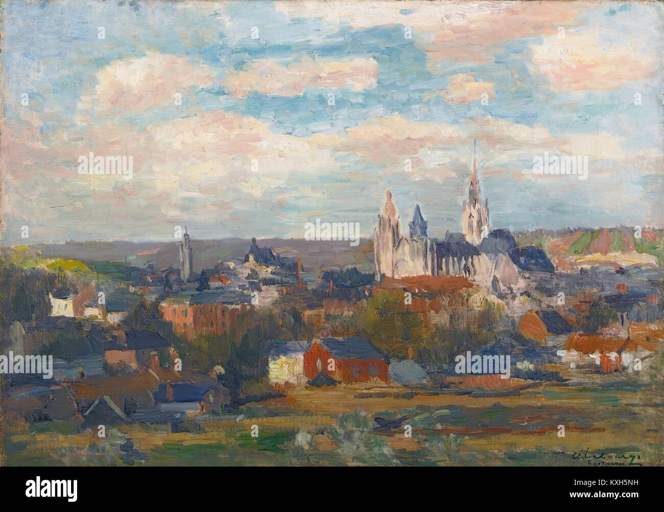 Albert Lebourg VUE Evreux AVEC LA CATHÉDRALE NOTRE DAME 1897 Stockfoto