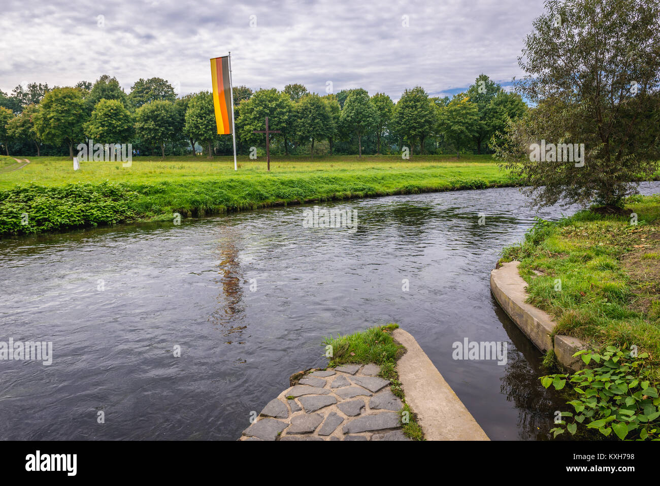 Dreiländereck mit Polen, der Tschechischen Republik und Deutschland Grenzen in der Nähe von Polsih Dorf Porajow, Tschechische Stadt Hrádek nad Nisou und deutschen Stadt Zittau Stockfoto