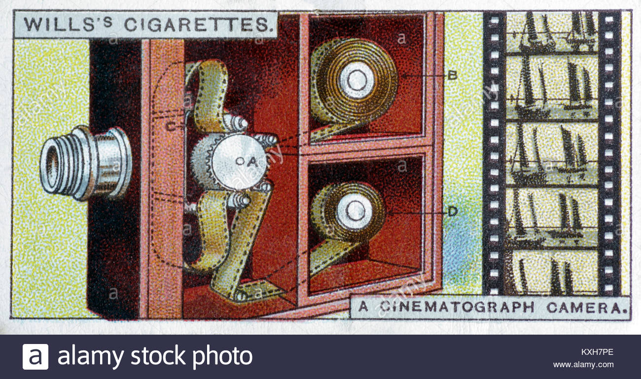 Diagramm eines Cinematographen, einer frühen Filmkamera, die 1890 von franzosen und Brüdern Louis und Auguste Lumière entwickelt wurde Stockfoto