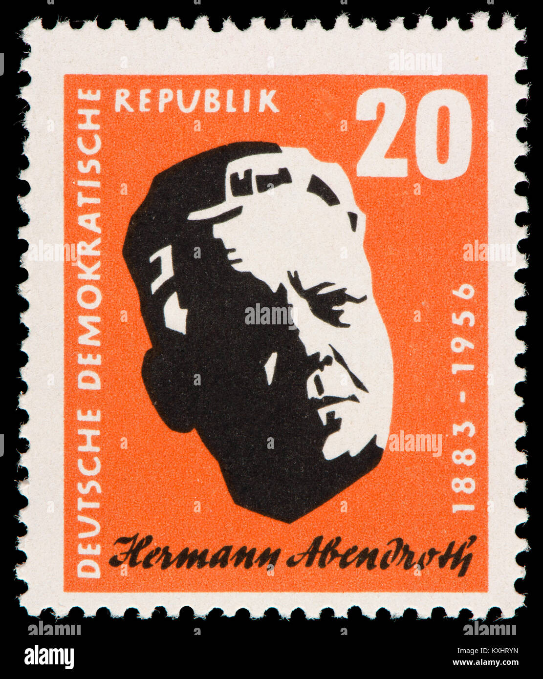 Ddr-Briefmarke (1957): Hermann Paul Maximilian Abendroth (1883-1956), deutscher Dirigent. Stockfoto