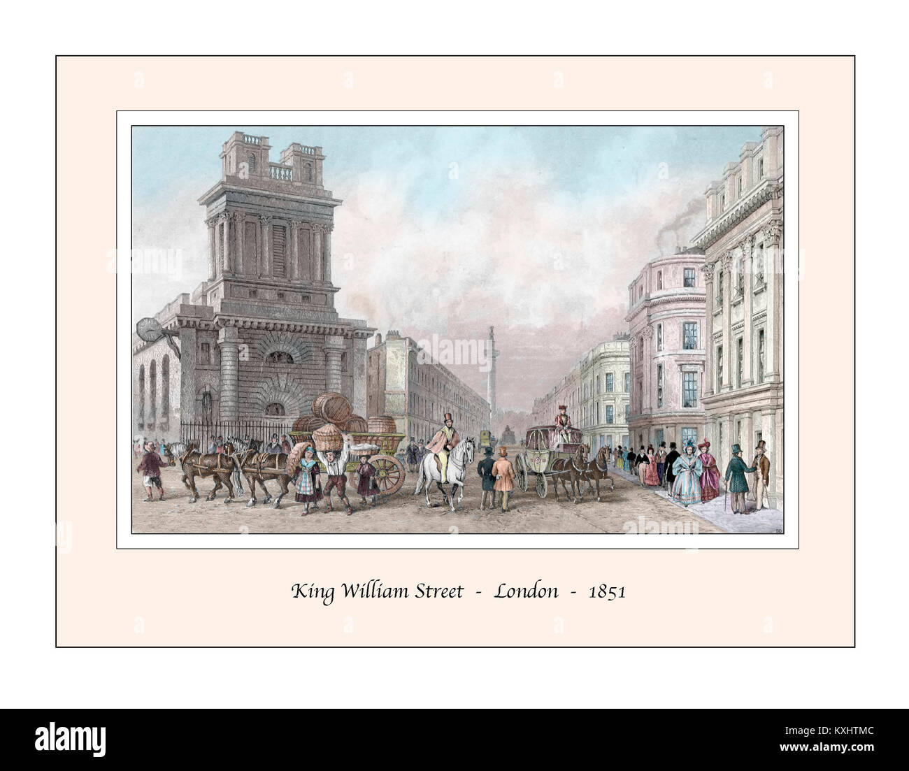 KIng William Street London Original Design im 19. Jahrhundert Gravur auf der Grundlage Stockfoto