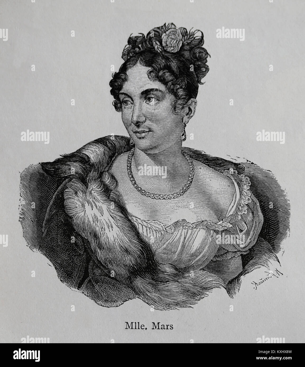 Mademoiselle Mars (Anne Francois Hyppolyte Boutet Salveta) (1779-1847). Die französische Schauspielerin. Gravur, 1883. Stockfoto