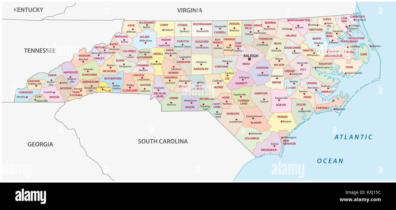 North Carolina administrative und politische Vektorkarte Stockfoto