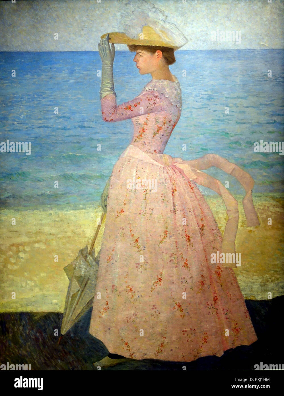 Aristide Maillols Skulptur „La Femme à l’ombrelle“ zeigt eine weibliche Figur mit einem Regenschirm und zeigt seine Meisterschaft in der Darstellung der menschlichen Form. Stockfoto