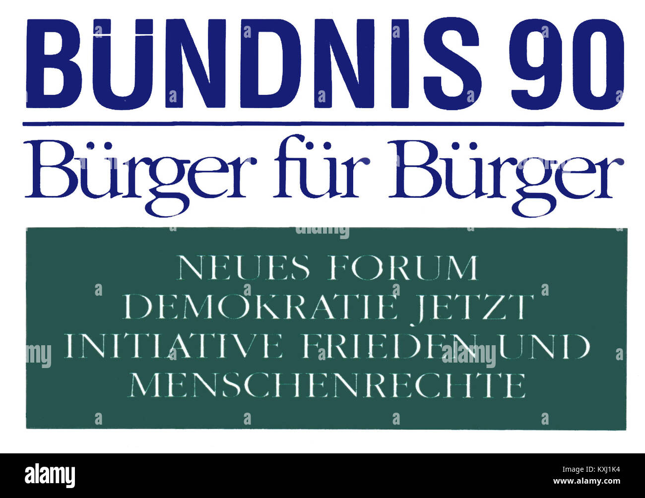 Bündnis 90 war eine politische Bewegung in der DDR, die sich später mit der Grünen zur Allianz 90/die Grünen zusammenschloss. Sie spielte eine wichtige Rolle bei der demokratischen Transformation der DDR in den späten 1980er und frühen 1990er Jahren Stockfoto