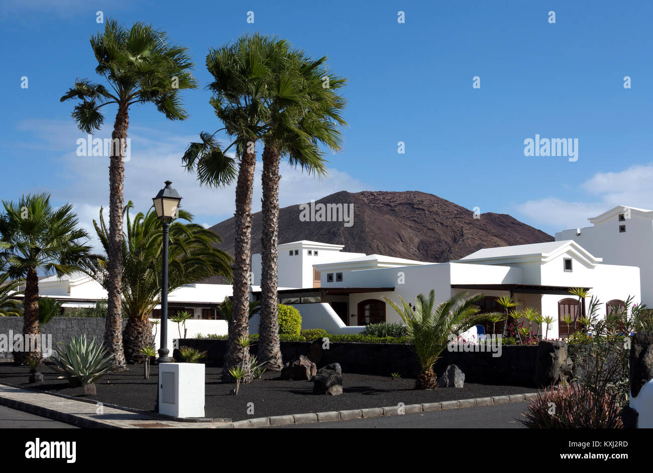 Die Villen im Faro Park, in der Nähe der Playa Blanca, Lanzarote, Kanarische Inseln, Spanien. Stockfoto