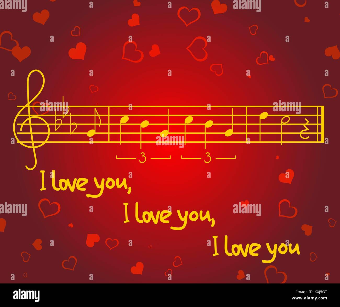 Romantische Grußkarten zum Valentinstag mit Herz formen, die Noten des Songs 'Michelle' und die Worte "Ich liebe Dich", Vector Illustration Stock Vektor