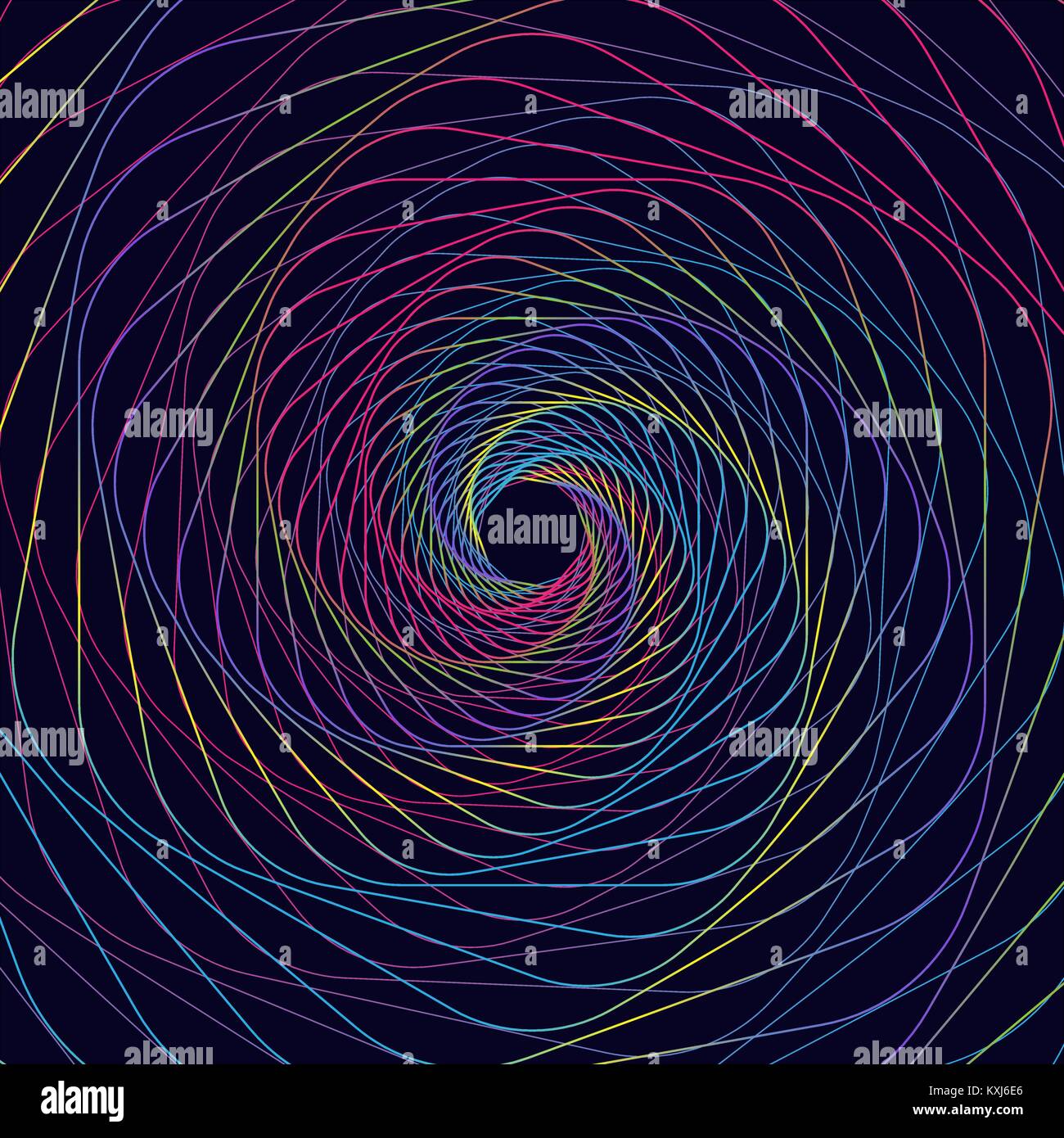 Abstrakte farbenfrohe optische Täuschung, kreative Vektor Spirale symmetrische Hintergrund von mehrfarbigen geschwungene Linien Stock Vektor