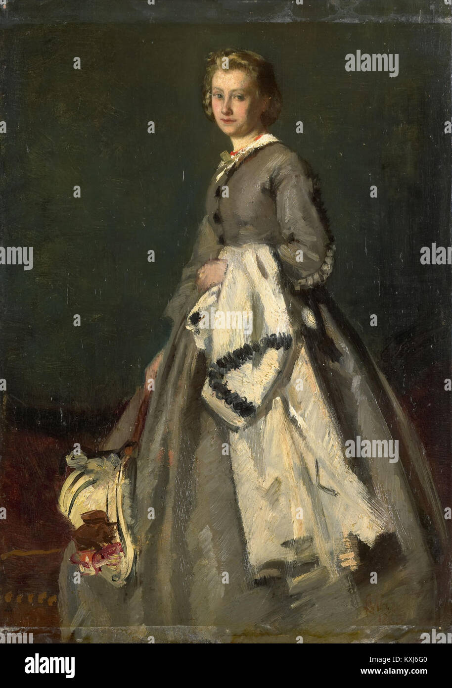 Ein Porträt oder künstlerisches Werk von August Alleb, das eine junge Frau darstellt. Alleb war bekannt für seine Darstellung intimer Themen und emotionaler Tiefe in seiner Kunst. Stockfoto