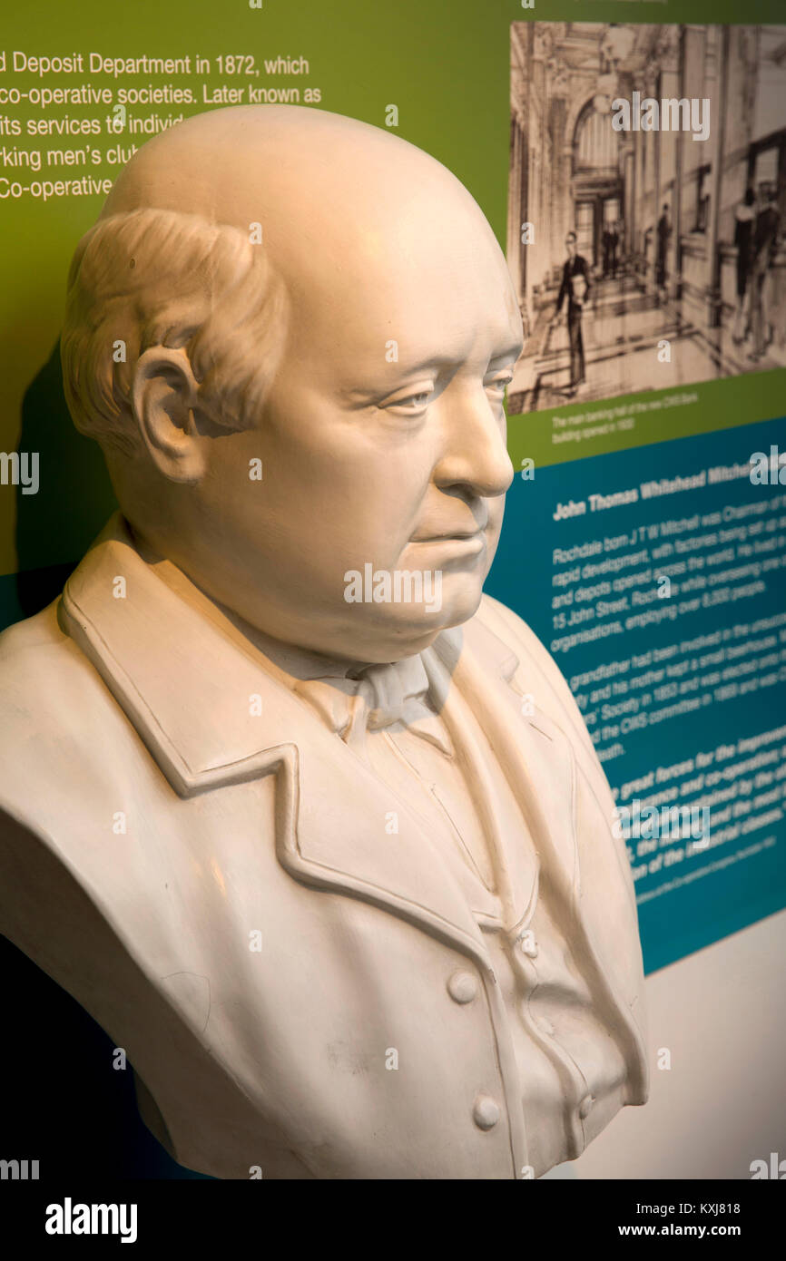 UK, Greater Manchester, Rochdale, Kröte Lane, Rochdale Pioneers Gesellschaft Museum, Büste von John Thomas Whitehead Mitchell, 1895 Vorsitzender des gestorben Stockfoto